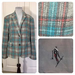 Talbots tartan plaid gray/turquoise blazer